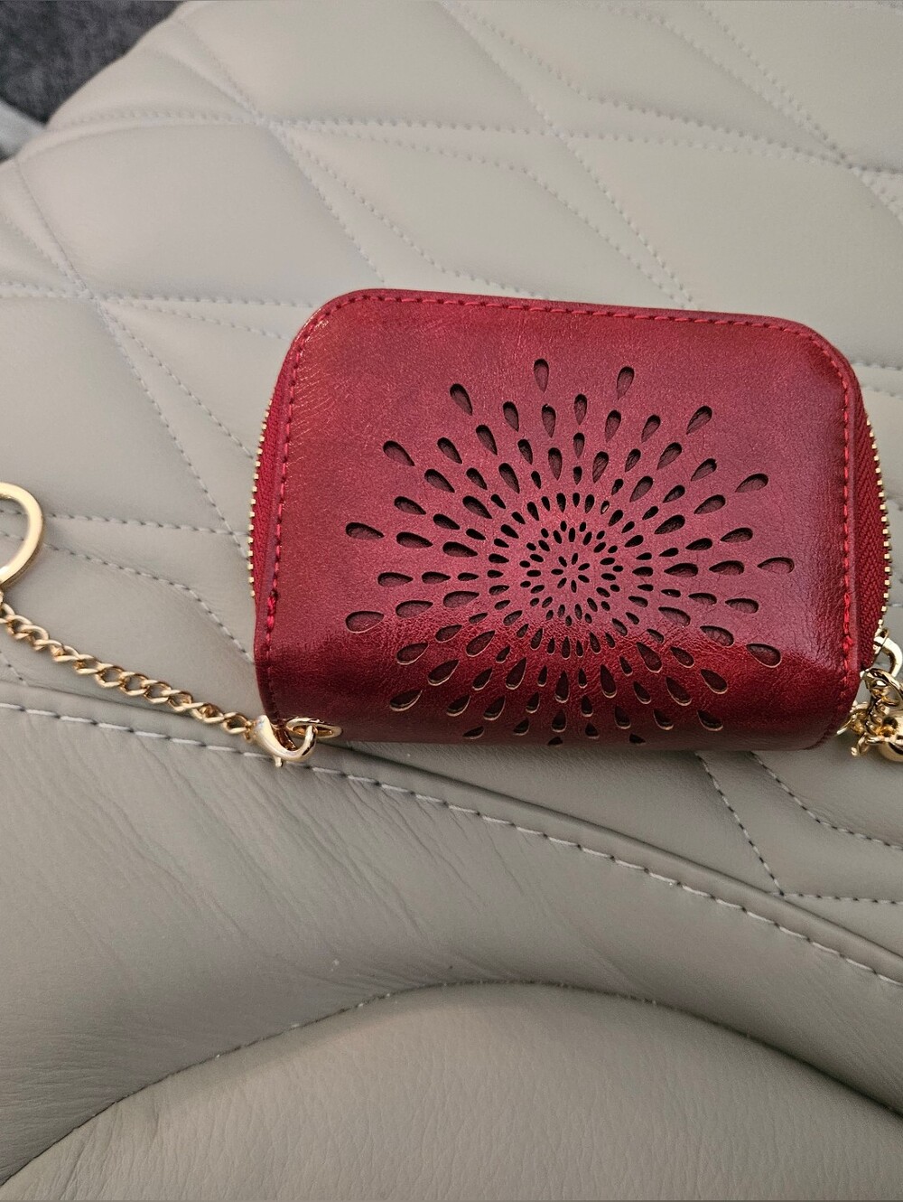 Red Laser-Cut Tassel Keychain Wallet
